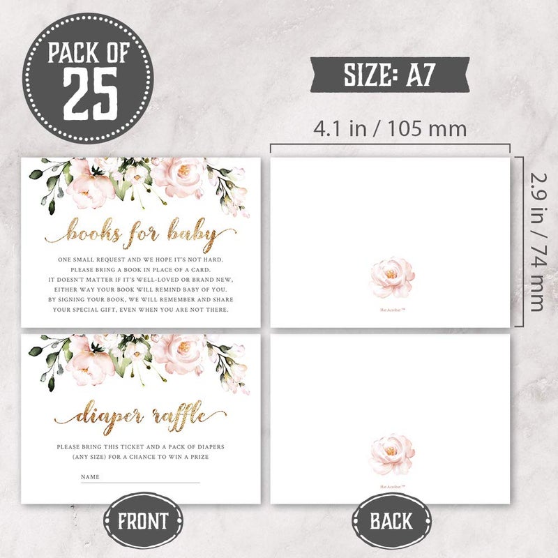 Hat Acrobat Set of 25 Boho Baby Shower Invitations for Girl - Floral Baby Girl Shower Invitations with Envelopes, Diaper Raffle Tickets, Book Request Cards - Elegant Baby Shower Invites for Girl - Image 3